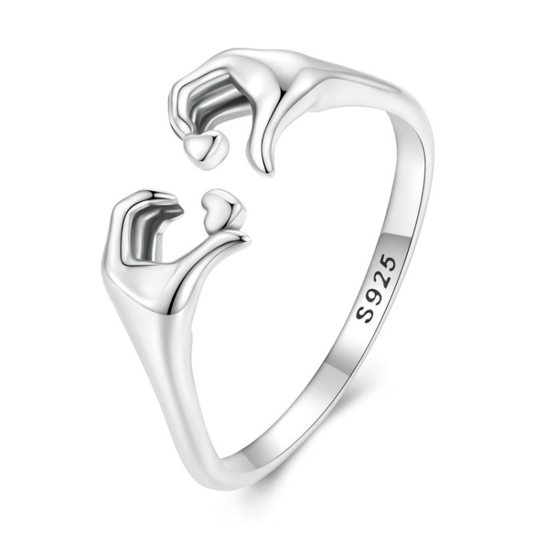 Sterling Silver S925 Heart Gesture Opening Romantic Ring