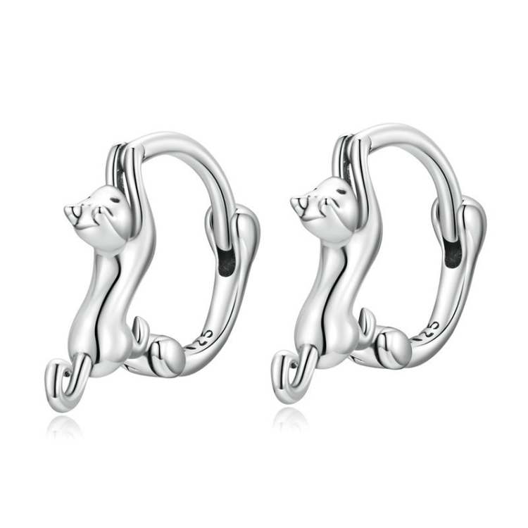 Sterling Silver S925 Diamond Stretch Cat Stretch Earrings, Size:
