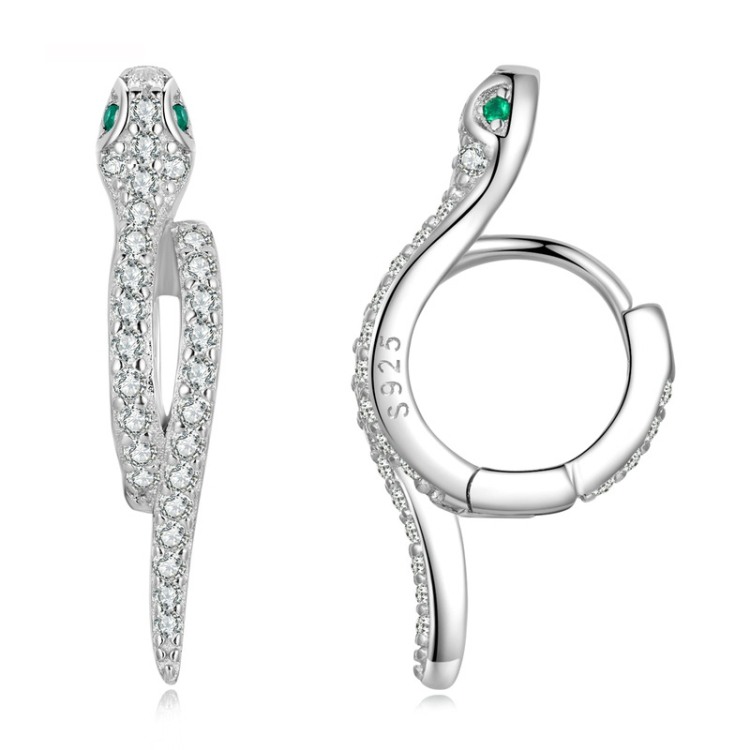 Sterling Silver S925 White Gold Plated Zircon Snake Earrings