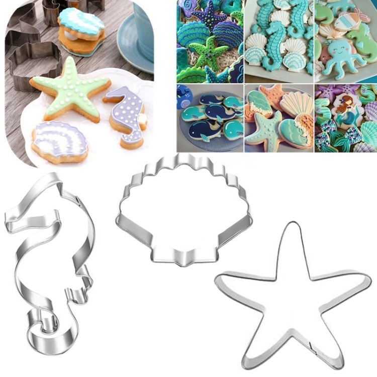 3 in 1 Ocean Series Seahorse Starfish Shell Baking Moulds Flip Sugar Cookie Mould