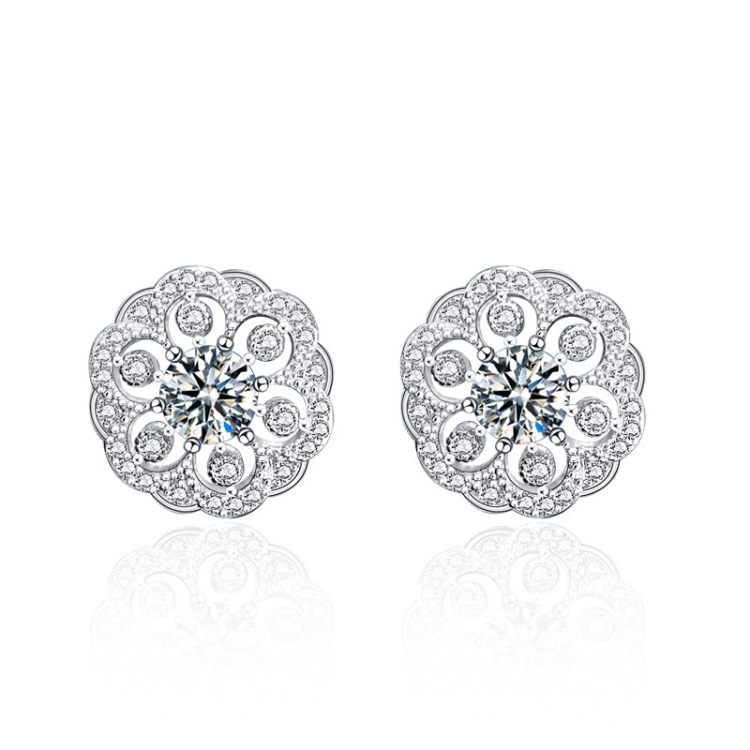 XEA005 925 Silver Flower Earrings Female Personality Flowers Round Earrings