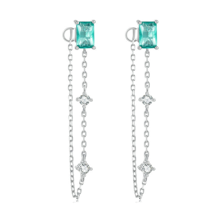 S925 Platinum Plated Sterling Silver Irregular Long Chain Stud Earrings