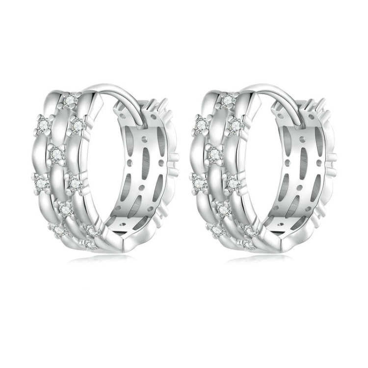 Sterling Silver S925 Zircon Plated Platinum Earrings