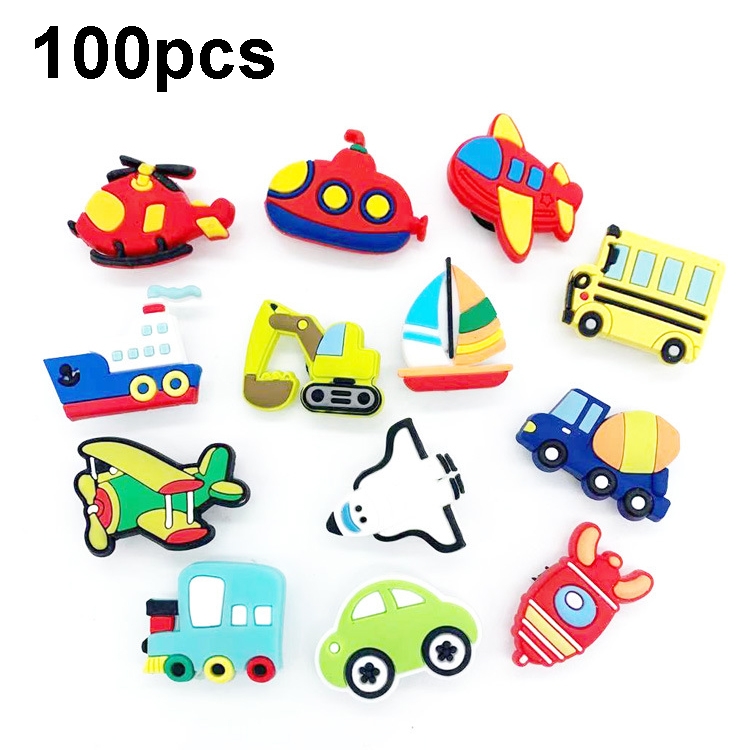 100pcs PVC Drip Cartoon Transportation Cave Shoes Buckle Hand Ring Decorative Accessories