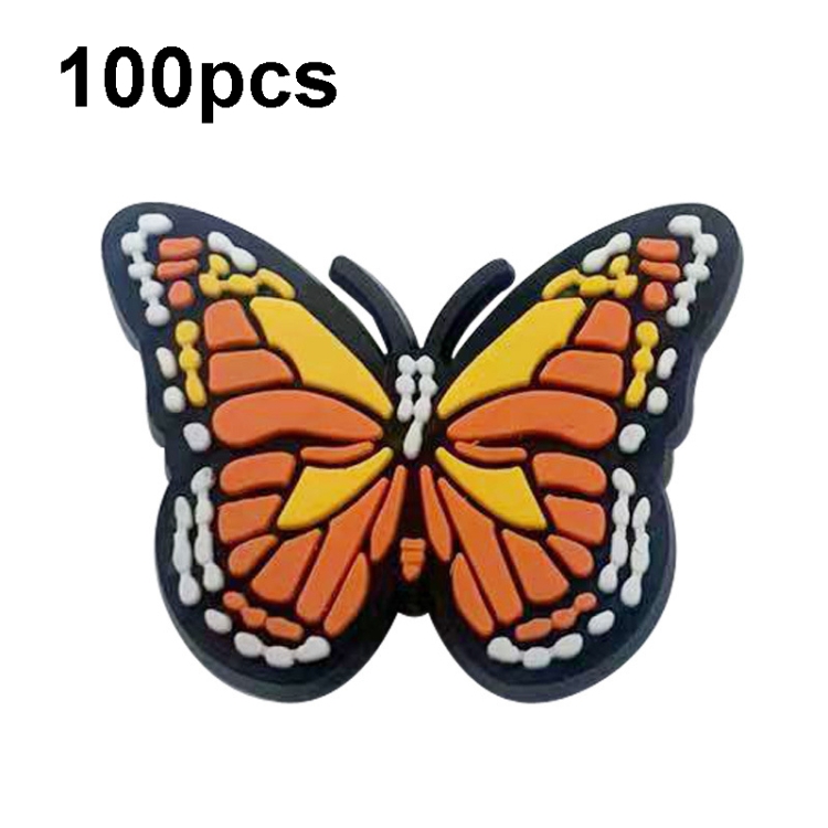 100pcs Butterfly Cartoon Shoe Flower Removable PVC Soft Rubber Cave Shoes Buckle