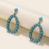 Water Drop Cutout Pendant With Turquoise Vintage Earrings