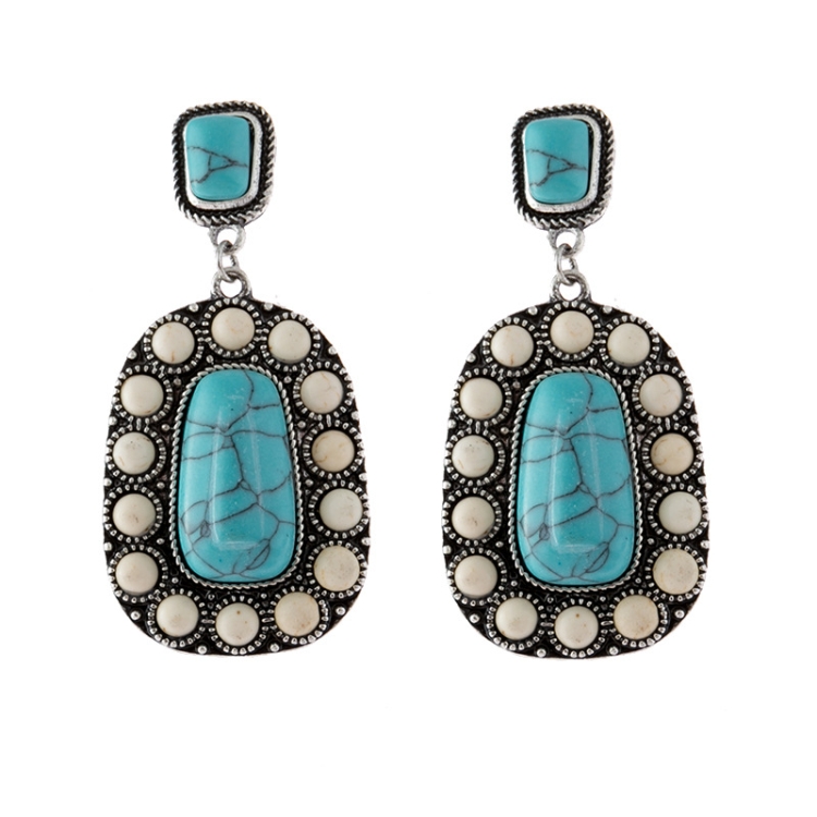 925 Antique Silver Plated Turquoise Earrings