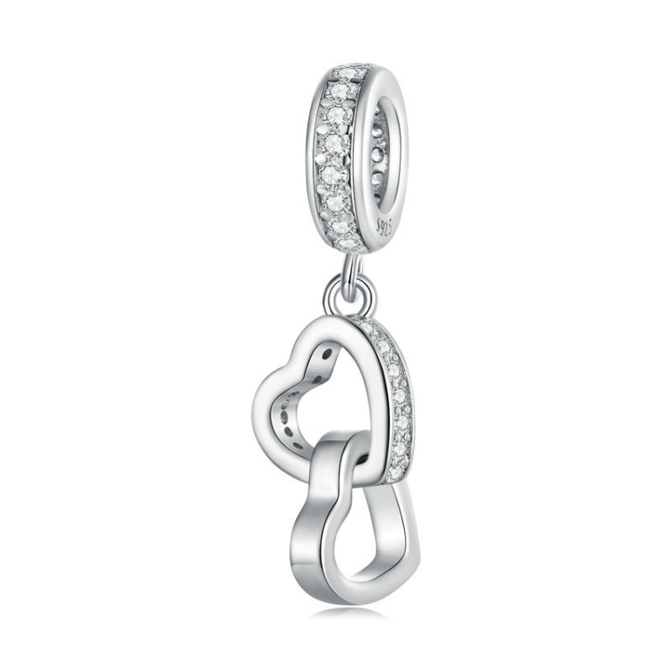 Sterling Silver S925 Interlocking Love Platinum Zircon Heart Shape Pendant