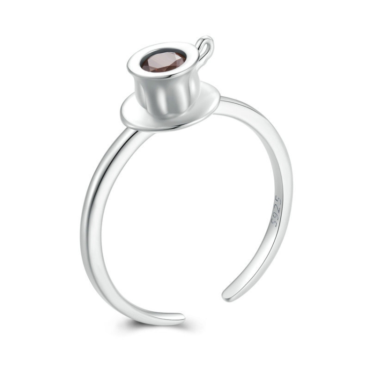 S925 Sterling Silver Zircon Coffee Mug Open Ring