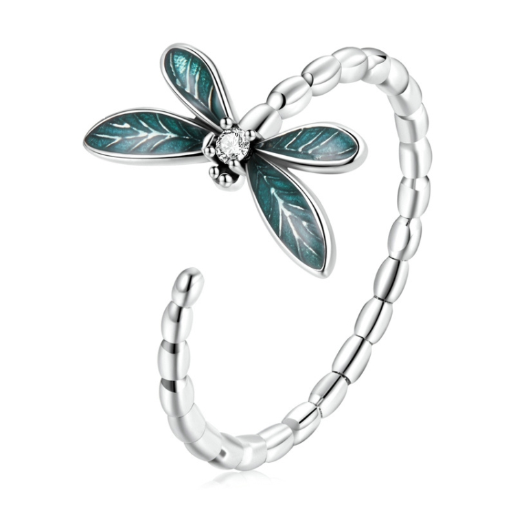 Sterling Silver S925 Zircon Vintage Dragonfly Open Ring