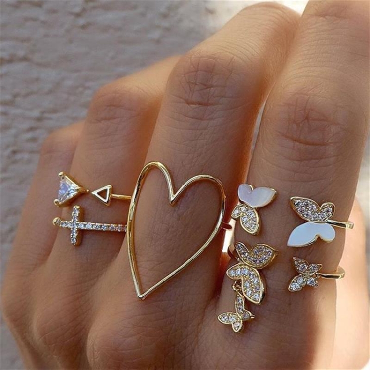 5pcs/set Cross Triangle Heart Hollow Butterfly Knuckle Ring