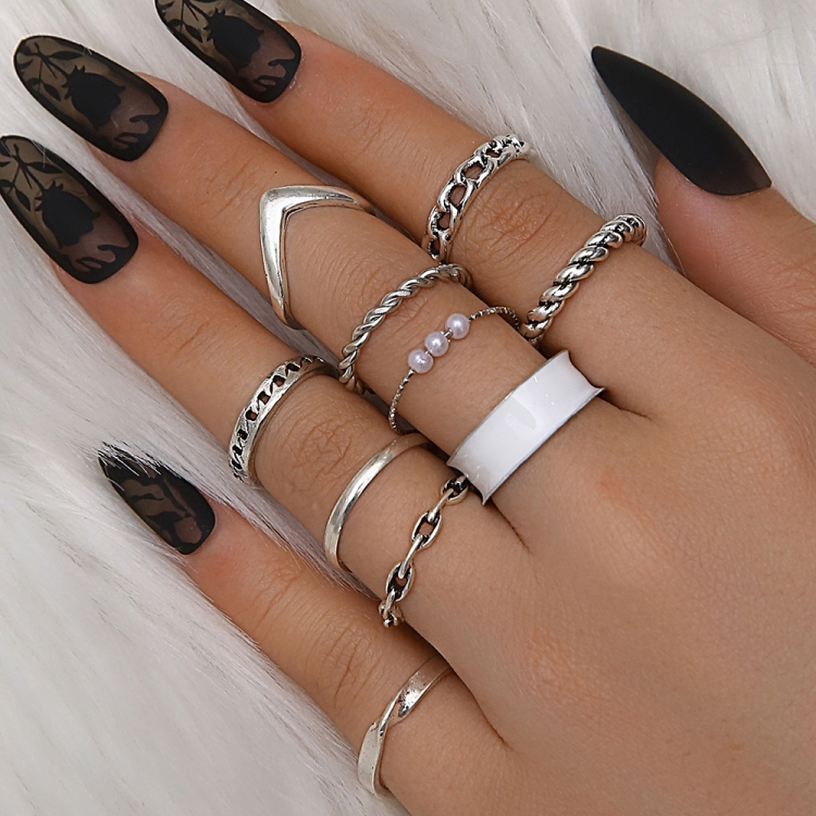 10pcs/set Multi-Metal Twisted Pearl Hollow Open Ring