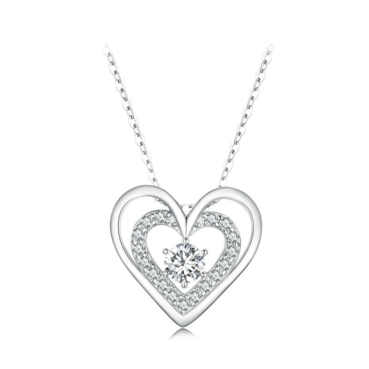 BSN342  925 Sterling Silver Plated Platinum Shining Love Double Ring Necklace