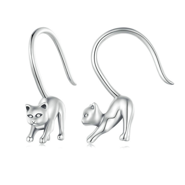 Sterling Silver S925 Cute Cat Open Earrings