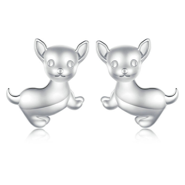 Sterling Silver S925 Platinum Plated Cute Chihuahua Dog Earrings