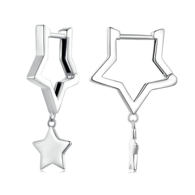Sterling Silver S925 Pentagram Female Earrings