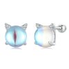 Sterling Silver S925 Moonstone Cute Cat Earrings