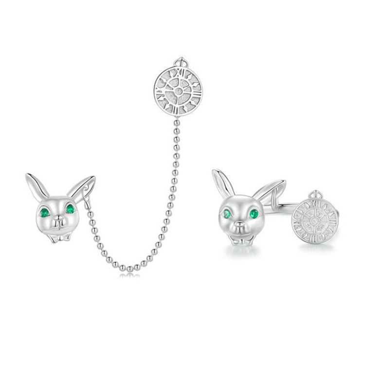 Sterling Silver Rabbit Clock Stud Earrings Ring Set