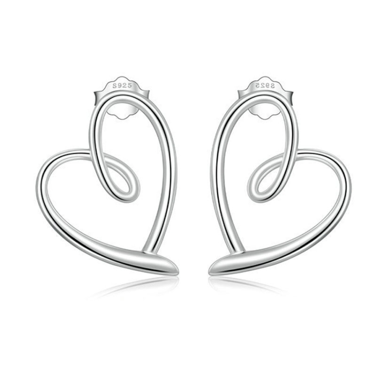 S925 Sterling Silver Plated Platinum Wrap Heart Stud Earrings