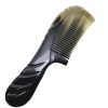 Black Flower Horn Carved Round Handle Comb, Color Random Delivery
