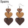 5pairs Wooden Carved Heart Shape Stitching Long Earrings