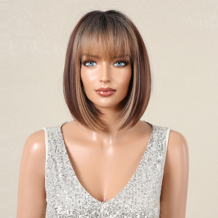 Women Full Bangs Bob Light Breathable Full Head Wig