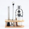 4 In 1 Stainless Steel Mixer Set With Bamboo Stand Shaker Tools