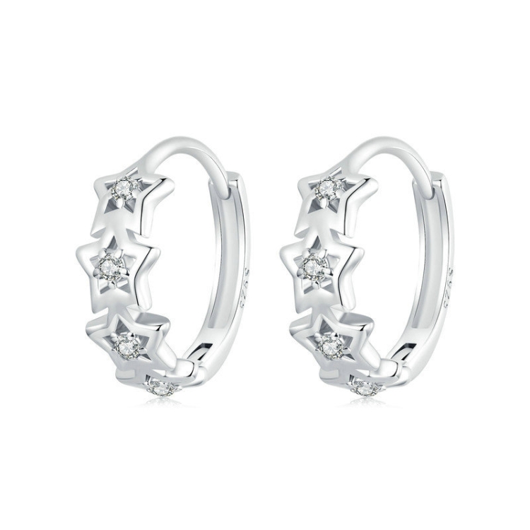S925 Sterling Silver Platinum-Plated Sparkling Five-Pointed Star Women Earrings