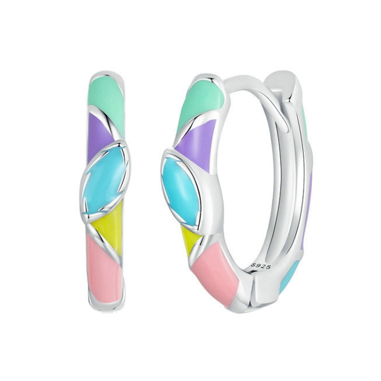 S925 Sterling Silver Platinum Plated Irregular Dopamine Rainbow Earrings