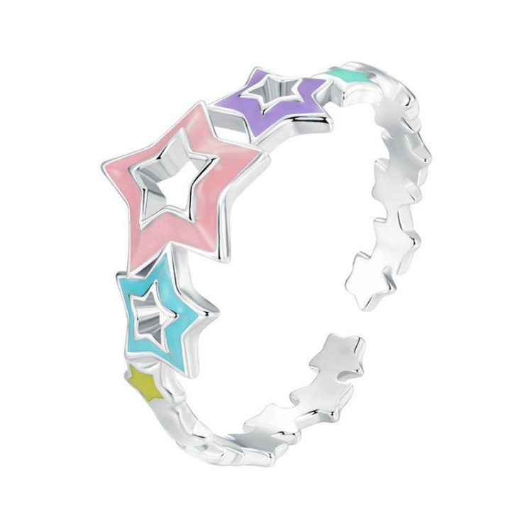 S925 Sterling Silver Dopamine Color Star Open Adjustable Ring