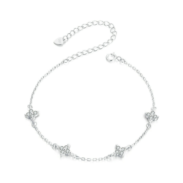 S925 Sterling Silver Platinum-Plated Sparkling Small Four-Leaf Clover Women Bracelet