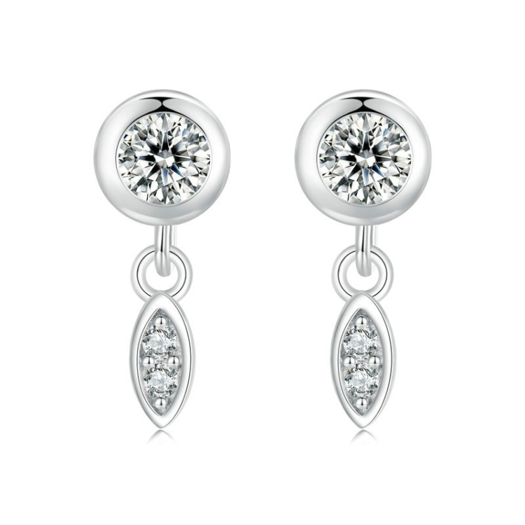 S925 Sterling Silver Sparkling White Gold Plated Zircon Tassel Stud Earrings