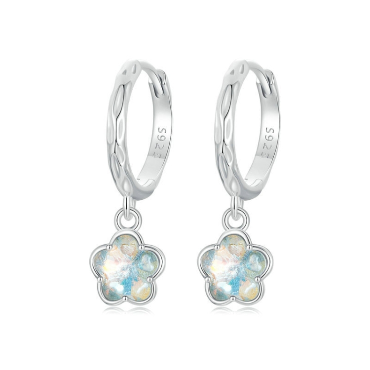 S925 Sterling Silver Platinum Plated Flower Earrings