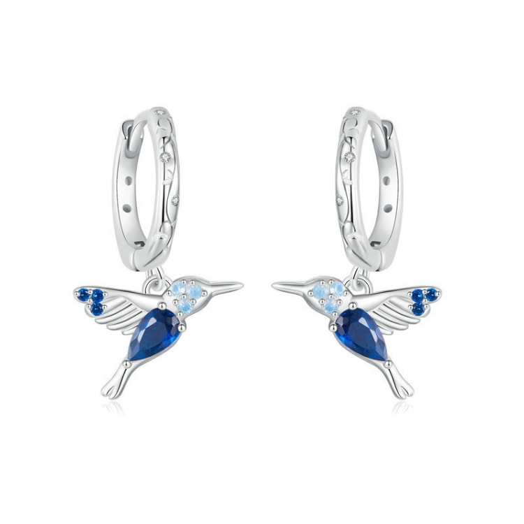 S925 Sterling Silver Platinum Plated Opal Hummingbird Women Earrings