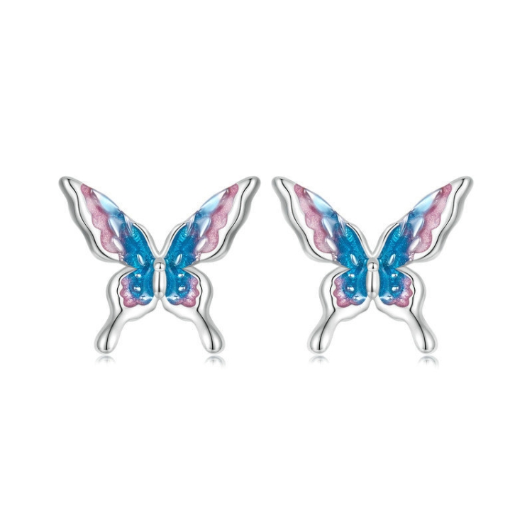 S925 Sterling Silver Platinum Plated Gradient Butterfly Earrings