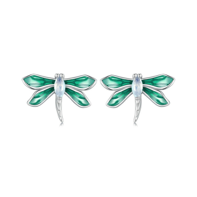 S925 Sterling Silver Platinum Plated Animal Dragonfly Earrings