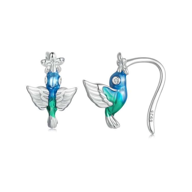 S925 Sterling Silver Early Spring Hummingbird Women Earrings