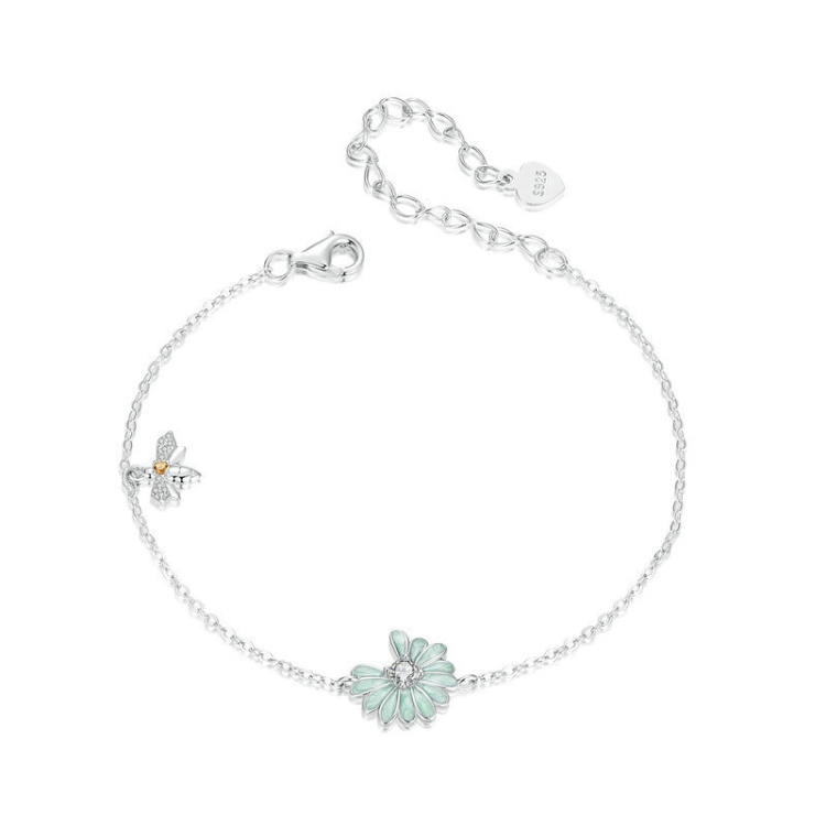 S925 Sterling Silver Platinum-plated Bee Daisy Women Bracelet