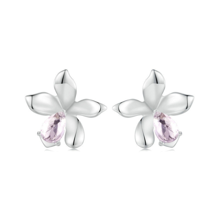 S925 Sterling Silver Platinum Plated Flower Earrings For Women