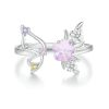 S925 Sterling Silver Platinum Plated Flower Butterfly Adjustable Ring