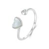 S925 Sterling Silver Platinum-plated White Shell Love Adjustable Open Ring