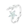 S925 Sterling Silver Platinum Plated Fresh Flower Opening Adjustable Ring