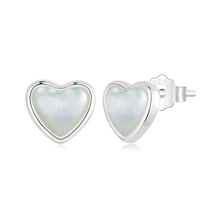 S925 Sterling Silver Platinum Plated White Shell Love Earrings