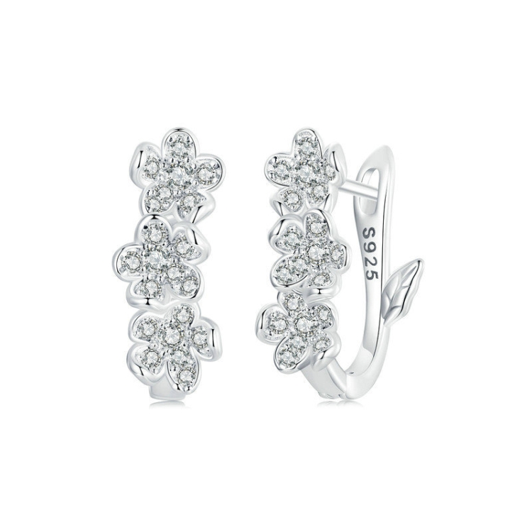 S925 Sterling Silver Flower Zircon Earrings