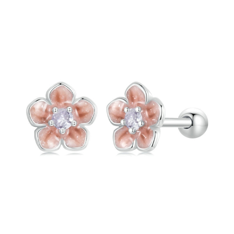 S925 Sterling Silver Platinum-plated Romantic Gradient Cherry Blossom Earrings
