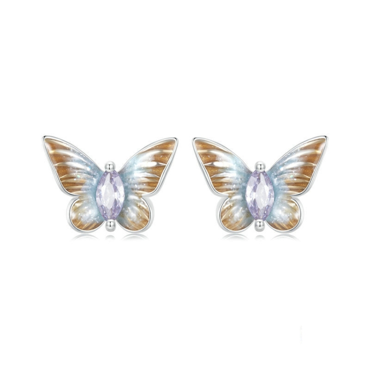 S925 Sterling Silver Platinum Plated Gradient Enamel Butterfly Earrings