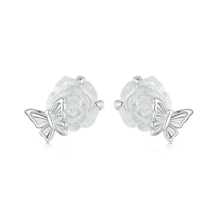 S925 Sterling Silver Platinum Plated Crystal Rose Butterfly Light Color Changing Earrings