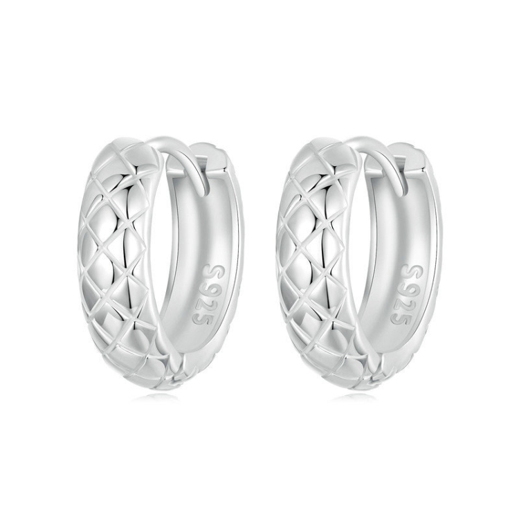 S925 Sterling Silver Platinum Plated Diamond Pattern Earrings