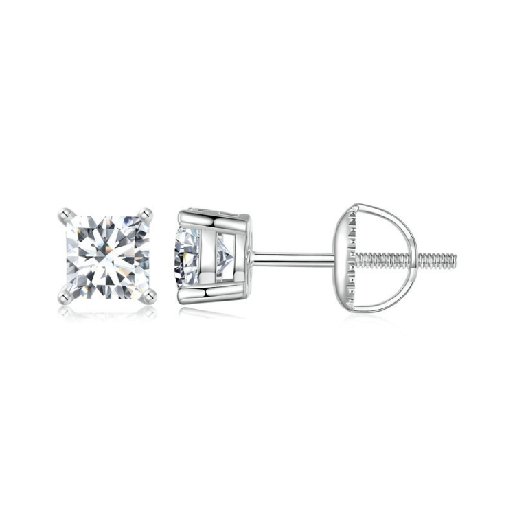 S925 Sterling Silver Platinum-plated Sparkling Square Moissanite Princess Earrings