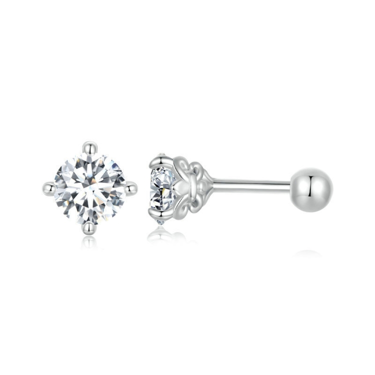S925 Sterling Silver Platinum Plated Moissanite Threaded Base Stud Earrings